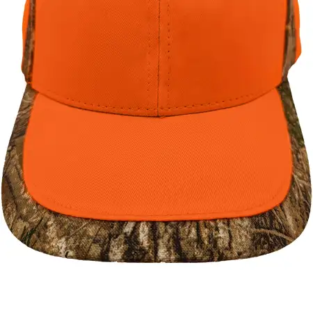 Photo of fabric applique on the upper visor of a cap, with the fabric covering a few inches of the entire edge of the visor including the front and sides